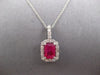 ESTATE 2.43CT DIAMOND & AAA RUBY 14K WHITE GOLD EMERALD CUT & ROUND HALO PENDANT