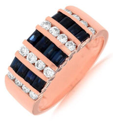 WIDE 1.70CT DIAMOND & AAA SAPPHIRE 14KT ROSE GOLD 3D MULTI ROW ANNIVERSARY RING