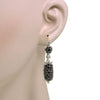 BLACK SPINEL 18KT YELLOW GOLD & 925 SILVER PAVE SQUARE FILIGREE HANGING EARRINGS