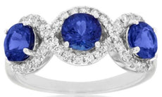 1.90CT DIAMOND & AAA TANZANITE 14KT WHITE GOLD 3D ROUND 3 STONE HALO LOVE RING