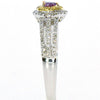 .49CT WHITE PINK & FANCY YELLOW DIAMOND 18K WHITE ROSE GOLD HALO ENGAGEMENT RING