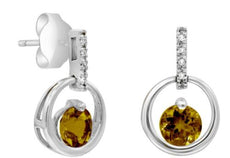 .87CT DIAMOND & AAA SMOKY TOPAZ 14KT WHITE GOLD 3D CIRCULAR FUN HANGING EARRINGS