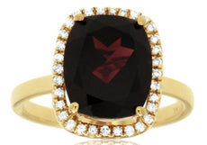 4.88CT DIAMOND & AAA GARNET 14KT YELLOW GOLD 3D CUSHION & ROUND SQUARE HALO RING