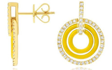 .32CT DIAMOND & YELLOW ENAMEL 14KT YELLOW GOLD 3D MULTI CIRCULAR FUN EARRINGS