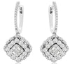 1.53CT DIAMOND 14KT WHITE GOLD ROUND PRINCESS & BAGUETTE FLOWER HANGING EARRINGS