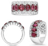 WIDE 4.38CT DIAMOND & AAA RUBY 18KT WHITE GOLD OVAL & ROUND 3 ROW CLASSIC RING