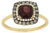 Estate 1.53Ct White & Mocha Diamond & AAA Rhodolite 14Kt Yellow Gold Double Halo Ring