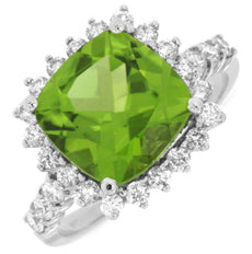 4.85CT DIAMOND & AAA PERIDOT 14K WHITE GOLD CUSHION & ROUND SQUARE HALO FUN RING