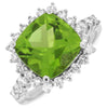 4.85CT DIAMOND & AAA PERIDOT 14K WHITE GOLD CUSHION & ROUND SQUARE HALO FUN RING