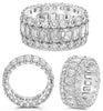 ESTATE LARGE 9.46CT DIAMOND PLATINUM 3D ROUND & EMERALD CUT 3 ROW ETERNITY RING