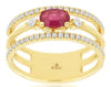 .89CT DIAMOND & AAA RUBY 14KT YELLOW GOLD 3D PEAR SHAPE & ROUND TRIPLE BAND RING