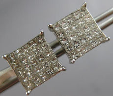 ESTATE LARGE 2CT DIAMOND 14KT WHITE GOLD PRINCESS INVISIBLE SQUARE STUD EARRINGS