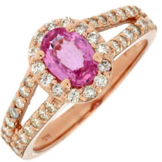 1.65CT DIAMOND & AAA PINK SAPPHIRE 14K ROSE GOLD 3D OVAL & ROUND ENGAGEMENT RING