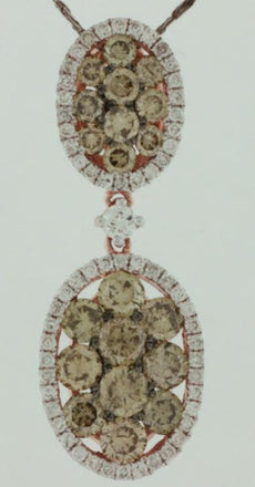 2.15CT WHITE & MOCHA DIAMOND 14KT ROSE GOLD ROUND OVAL FLOWER FLOATING PENDANT