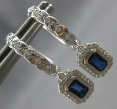 1.06CT DIAMOND & AAA SAPPHIRE 14K WHITE GOLD 3D CLASSIC HUGGIE HANGING EARRINGS