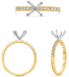 .22CT DIAMOND 14KT YELLOW GOLD 3D ROUND 4 PRONG SEMI ETERNITY SEMI MOUNT RING