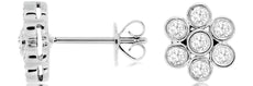 ESTATE .47CT DIAMOND 14KT WHITE GOLD 3D CLASSIC ROUND FLOWER BEZEL STUD EARRINGS