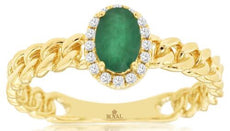 .51CT DIAMOND & AAA EMERALD 14KT YELLOW GOLD 3D OVAL & ROUND HALO LOVE KNOT RING