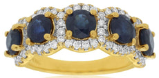 3.35CT DIAMOND & AAA SAPPHIRE 14K YELLOW GOLD 3D ROUND 5 STONE ANNIVERSARY RING