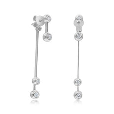 ESTATE .23CT DIAMOND 14KT WHITE GOLD 3D ROUND BEZEL ETOLIE FUN HANGING EARRINGS