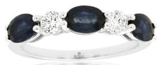 2.09CT DIAMOND & AAA SAPPHIRE 14K WHITE GOLD OVAL ROUND 5 STONE ANNIVERSARY RING