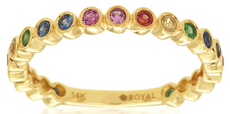 .50CT AAA RAINBOW SAPPHIRE 14KT YELLOW GOLD SHARED PRONG ETERNITY BEZEL FUN RING