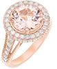 LARGE 4.48CT DIAMOND & AAA MORGANITE 18K ROSE GOLD 3D ROUND HALO ENGAGEMENT RING