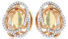 1.3CT DIAMOND & AAA OPAL 14KT ROSE GOLD 3D OVAL & ROUND MULTI LOVE KNOT EARRINGS