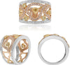 LARGE 1.13CT WHITE PINK & FANCY YELLOW DIAMOND 18KT TRI COLOR GOLD 3D LOVE RING