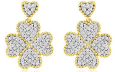 .43CT DIAMOND 14KT 2 TONE GOLD 3D ROUND MULTI HEART FLOWER LOVE HANGING EARRINGS
