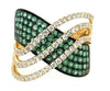 LARGE 1.45CT DIAMOND & AAA EMERALD 18KT YELLOW GOLD 3D CRISS CROSS INFINITY RING