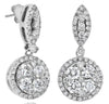 ESTATE 1.18CT DIAMOND 18KT WHITE GOLD ROUND CLUSTER FLORAL FUN HANGING EARRINGS