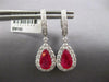 LARGE 5.46CT DIAMOND AAA RUBY 14KT WHITE GOLD PEAR SHAPE HUGGIE HANGING EARRINGS