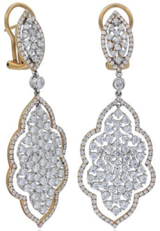 LARGE 6.46CT DIAMOND 18K WHITE & ROSE GOLD 3D CLUSTER FLORAL CHANDELIER EARRINGS