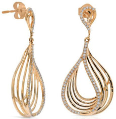 ESTATE LARGE .50CT DIAMOND 14K ROSE GOLD 3D MULTI TEAR DROP FUN HANGING EARRINGS