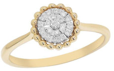 ESTATE .09CT DIAMOND 14KT YELLOW GOLD 3D CLASSIC FLORAL FUN LOVE RING