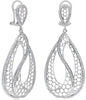 LARGE .62CT DIAMOND 14KT WHITE GOLD 3D DOUBLE SWIRL TEAR DROP HANGING EARRINGS
