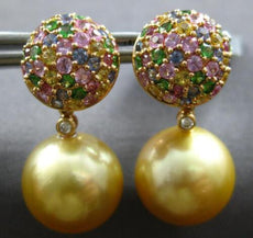 LARGE 1.87CT AAA MULTI GEM & AAA GOLDEN SOUTH SEA PEARL 18KT ROSE GOLD EARRINGS