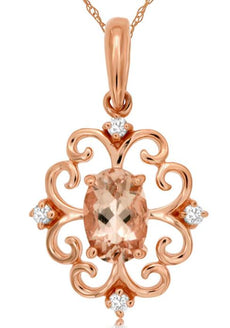 .44CT DIAMOND & AAA MORGANITE 14K ROSE GOLD OVAL & ROUND FLOWER FLOATING PENDANT