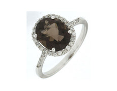 2.61CT DIAMOND & AAA SMOKY TOPAZ 14KT WHITE GOLD OVAL & ROUND CLASSIC HALO RING