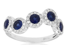 1.32CT DIAMOND & AAA SAPPHIRE 14KT YELLOW GOLD MULTI FLOWER SWIRL WAVE FUN RING