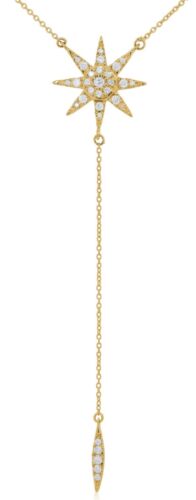 .82CT DIAMOND 14K YELLOW GOLD 3D FLOWER SNOWFLAKE LARIAT TEAR DROP LOVE NECKLACE