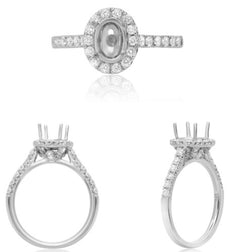 .53CT DIAMOND 14K WHITE GOLD 3D ROUND & OVAL 4 PRONG SEMI MOUNT ENGAGEMENT RING