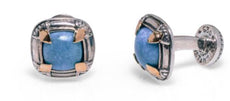 AAA TURQUOISE 18K YELLOW GOLD & 925 SILVER HANDCRAFTED FILIGREE SQUARE CUFFLINKS