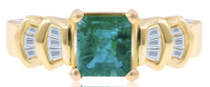 1.64CT DIAMOND & AAA EMERALD 14KT YELLOW GOLD SQUARE & BAGUETTE ENGAGEMENT RING