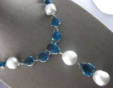 200.10CT DIAMOND & AAA BLUE TOPAZ & SOUTH SEA PEARL 18KT WHITE GOLD 3D NECKLACE