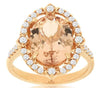 4.33CT DIAMOND & AAA MORGANITE 14KT ROSE GOLD OVAL & ROUND FLORAL HALO FUN RING