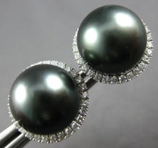 LARGE .43CT DIAMOND & AAA TAHITIAN PEARL 18KT WHITE GOLD 3D HALO STUD EARRINGS