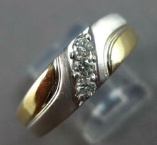 ESTATE .10CT DIAMOND 14KT 2 TONE GOLD 3D 3 STONE DIAGONAL SOLID MENS RING #27640