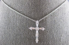 .33CT DIAMOND 18KT WHITE GOLD 3D CLASSIC ROUND & BAGUETTE CROSS FLOATING PENDANT
